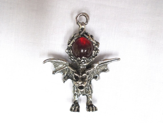 XL Gothic GARGOYLE Red Glass Orb With Spiny Wings & Awesome Facial