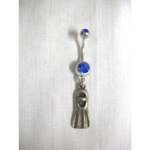 Snorkel REEF Flipper SCUBA Diver Flipper VACATION Beach on 14g Cobalt Blue cz Belly Ring Barbell Dive Deep
