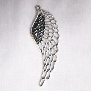 Huge ANGEL WING Heavenly Silhouette Silver Alloy 4 Inch Pendant on Adjustable Cord Necklace