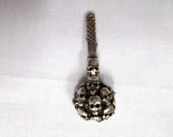 Wicked Skulls SKULL Medieval Mace Ball USA Pewter Pendant Adjustable Cord Necklace