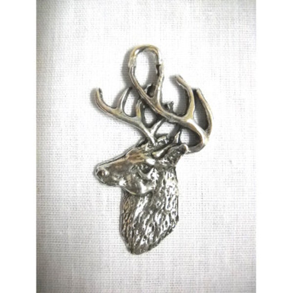 Cast Pewter Wildlife 8 Point BUCK Whitetail Deer Trophy Bust Silver Color Animal Lover Hunter Pendant on Adjustable Cord Necklace