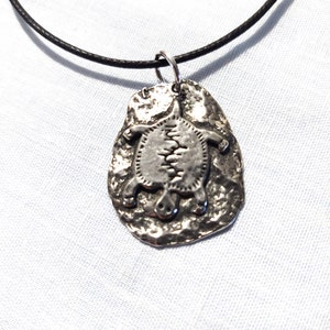 LAND TURTLE Petroglyph Tribal Rock Art Look Hand Cast Metal Pewter Pendant on Adjustable Cord Necklace