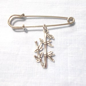 Bamboo Plant Tropical Jungle Silver Alloy Charm  on a 2" Safety Pin Brooch