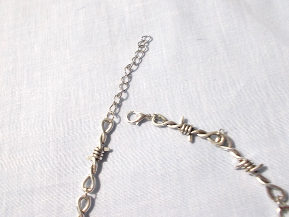 Barbed Wire Choker Necklace - Punk Rock Goth Silver Metal - 15.5" With Extender