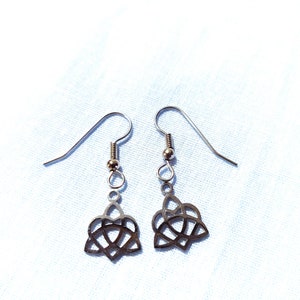 Heart Triquetra Tri Knot Celtic Spirit Love Steel Charms Double Sided Pair Of Earrings 1&quot; Drop Dangle