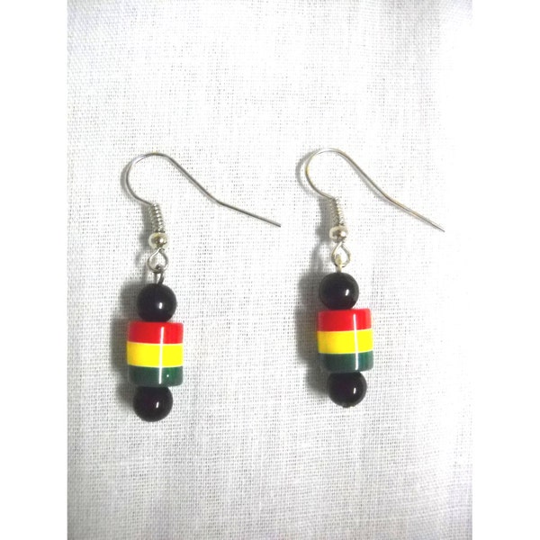 Cool Yah Mon Music Unique Bright RASTA Colorful Red Green Yellow Black Acrylic Beaded Dangling Reggae Rastafari Fashion Earrings