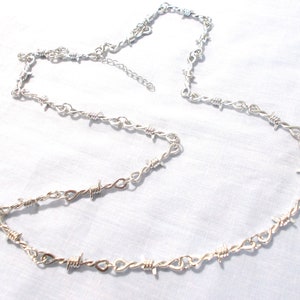 BARBED WIRE / Barb Wire / Barbwire Double Loop Silver Color Barb Twist Chain Link Necklace 31.5&quot; with a 2&quot; Extender Chain