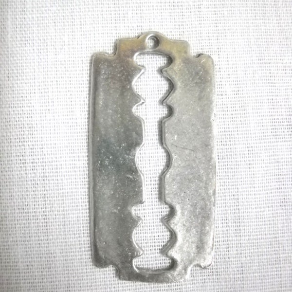 Realistic Full Size RAZOR BLADE Pendant Hand Cast USA Silver Pewter on Adjustable Cord Metal Music Dimebag Tribute Goth Punk Jewelry