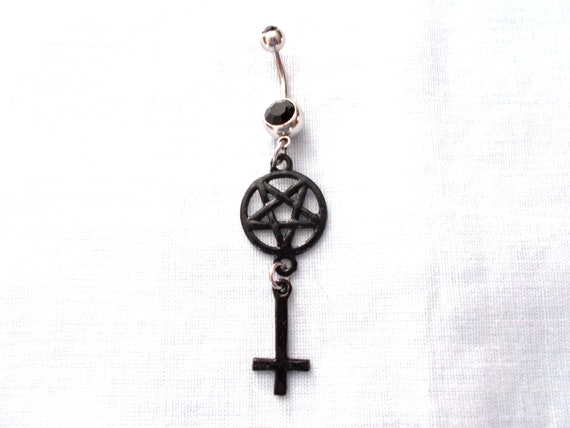 Surgical Steel Belly Button Navel Ring White CZ Safety Pin with Peace and Anchor Charms Surgical Steel Belly Button Navel Ring White CZ Safety Pin with Peace and Anchor Charms