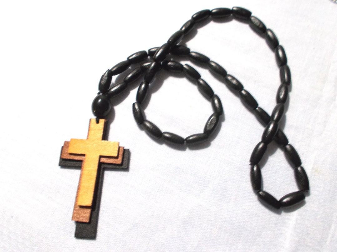 Layer Wooden CROSS Black Brown Blonde Religious Wood Pendant 25