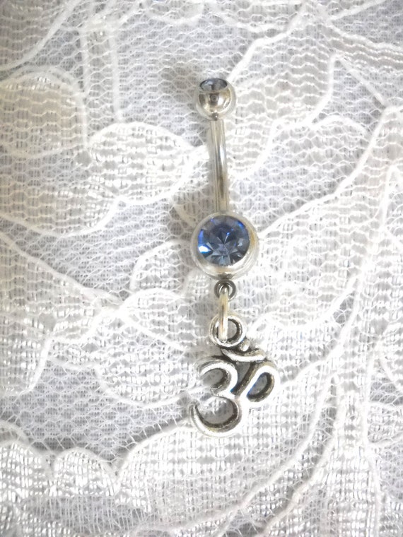 Surgical Steel Hindu Ohm Symbol Dangling Belly Button Navel Ring Surgical Steel Hindu Ohm Symbol Dangling Belly Button Navel Ring