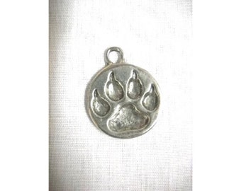 Round Disc WOLF PAW Print Tracker Wolf Paws Claws Mountain Animal Tracks Cast Pewter Pendant on Adjustable Cord Necklace Wildlife Jewelry