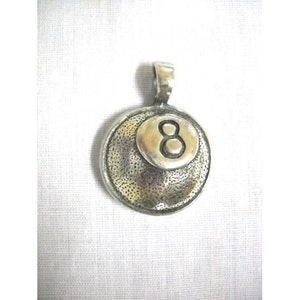 Eight Ball Billiards Pool Ball 8 BALL Pool Hall Tournament Hand Cast Pewter Pendant on Adjustable Cord Necklace Billiard Games or Odd Ball