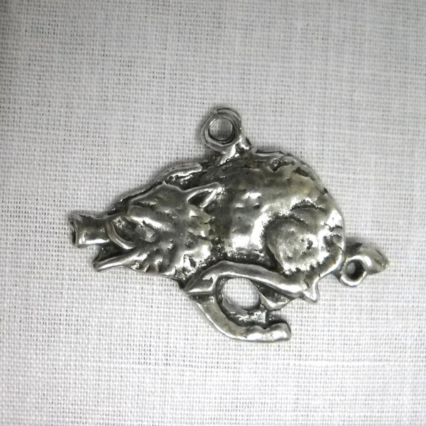 Wild BOAR Running Full Body Profile View Wildlife Hunting Outdoors Animal Hand Cast USA Pewter Pendant on Adjustable Cord Necklace Wolves