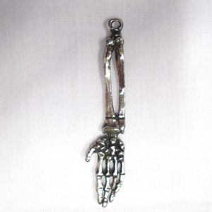 HUMAN Anatomy Full SKELETAL ARM Large Cast American Pewter Pendant Adj Cord Necklace