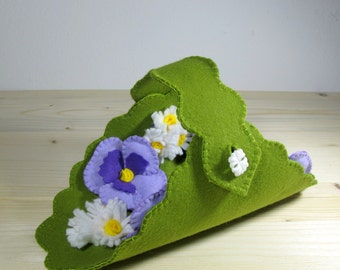 Spring flowers pattern -  Easter  decor-   - Felt Flowers - Felt basket - Home decor - mother's day