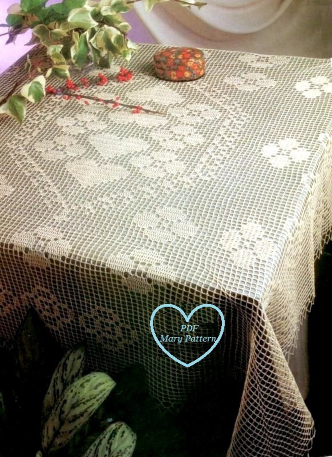 PDF Crochet Pattern Table Cover crochet Doily Home Decor Vintage