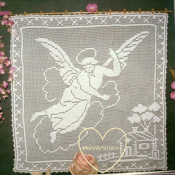 PDF Crochet pattern panel-curtains-tend  -  Crochet tend- Guardian Angel -Crochet Angel - Home decor - vintage  crochet