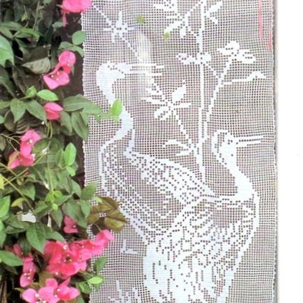PDF Crochet pattern curtains-tend - filet curtains with herons-  tend- Home decor - vintage  crochet