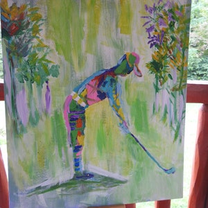 Gift for golfer from original oil painting by artist Jay Schmetz farm animal Cow Grazing fine art coaster tile