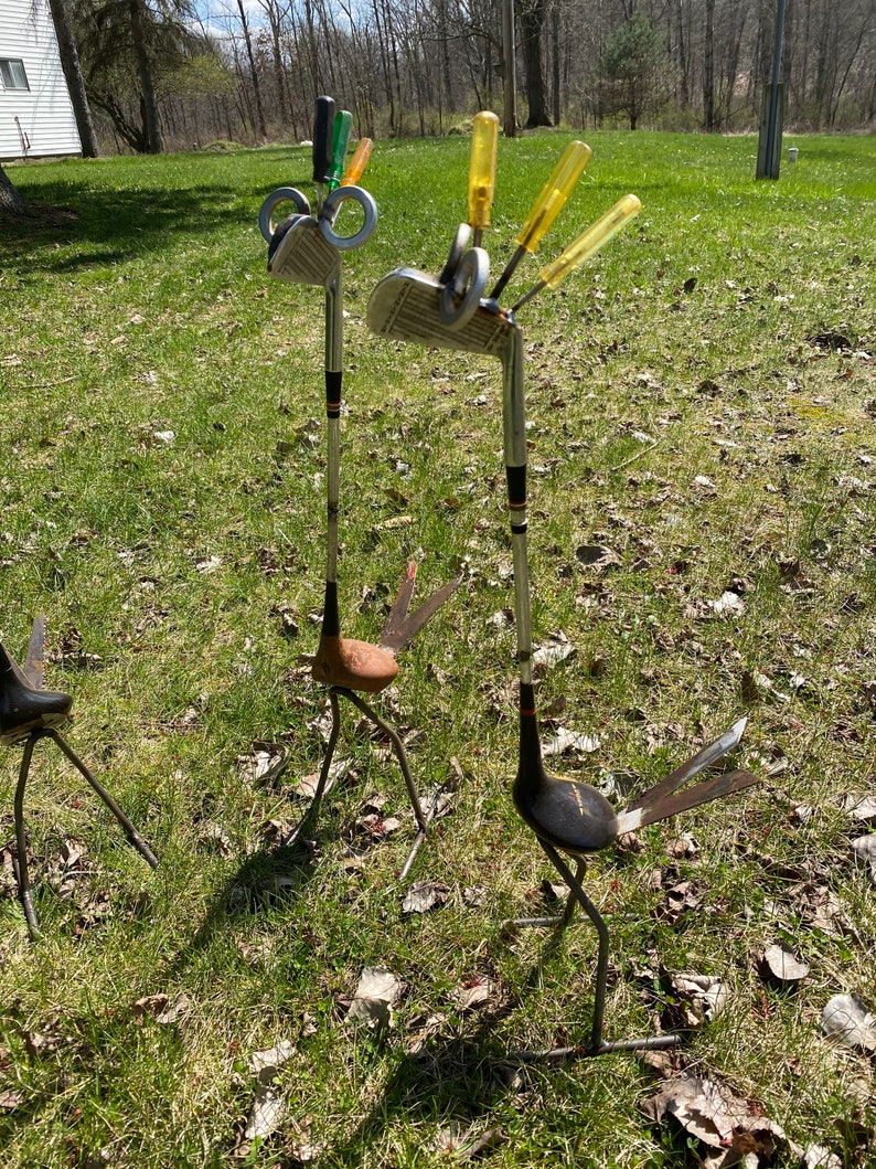 Golf bird. Golf club. Bird. Recycle. Recycled Art. Garden. Etsy