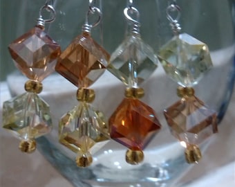 Handmade Beautiful, Unique, Multi Color Cut Glass Cubes, Hanging Earrings, Antique and Vintage, Long Earring Hooks