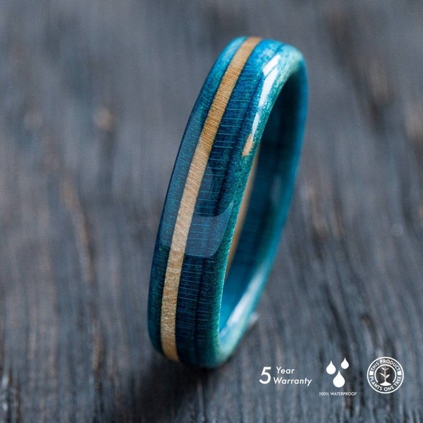 Bague en bois - Bague de planche à roulettes - Cadeau pour lui - BoardThing - Planches à roulettes recyclées - Anneau de surf - Cadeau pour elle - Bois - Bague Océan