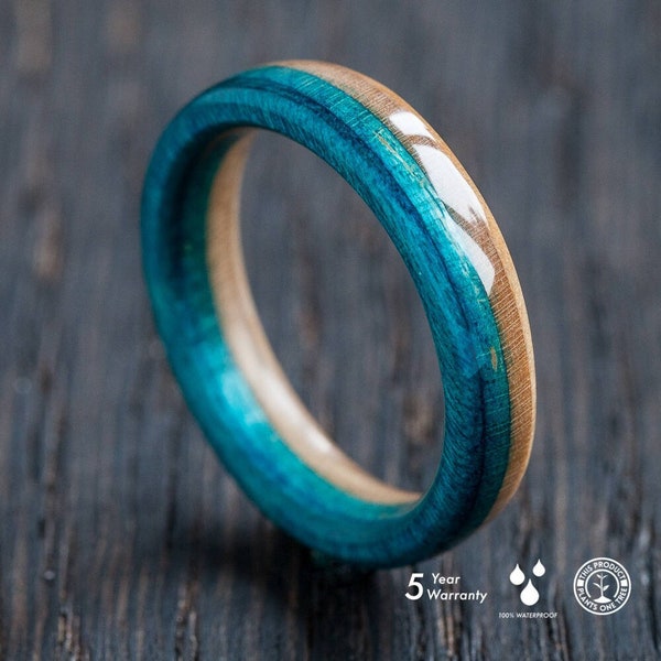 Recycled Skateboards Ring - Blue Wooden Ring - Surf Ring - Mens Ring - Ocean Ring - Anniversary Gift - Boyfriend Ring