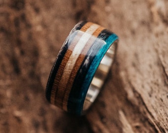 Recycled Skateboards Wooden Ring, Wedding ring Waterproof, Ocean Ring, Ocean Lover Gift Idea, Skateboarding, Surfing Surprise, Eco