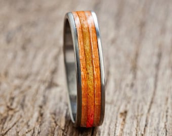 Create Custom Unique Multicolor Recycled Skateboards Wooden Titanium Ring, Wedding, Waterproof, Nature lover Idea, Skateboarding, Minimalist