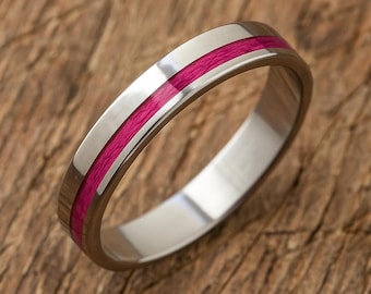 Pink Titanium Ring – Handmade Awareness Jewelry for Breast Cancer Support, Lightweight Modern Band, Symbol of Strength and Hope
