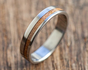 Titanium Recycled Skateboards Brown Ring - Extra durable- Wooden ring - Minimalist -  Wedding ring Waterproof - Gift Idea - Modern