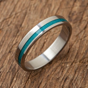 Titanium Recycled Skateboards Turquoise Ring - Extra durable- Wooden ring - Minimalist -  Wedding ring Waterproof - Gift Idea - Modern