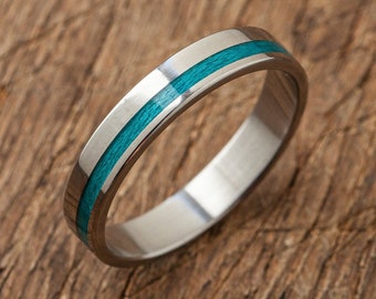 Titanium Recycled Skateboards Turquoise Ring - Extra durable- Wooden ring - Minimalist -  Wedding ring Waterproof - Gift Idea - Modern