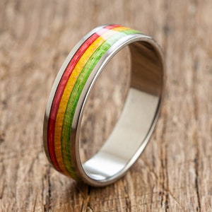 Rasta houten titanium ring, trouwring waterdicht hennep, cadeau-idee voor roker, skateboarden, surfen verrassing - kleurrijk
