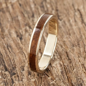 Gold 8K Ring Recycled Skateboard Wood - brown - Wedding ring -  Waterproof Band - Skateboarding - Surfing Surprise - Extra durable - unique