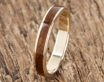 Gold 8K Ring Recycled Skateboard Wood - brown - Wedding ring -  Waterproof Band - Skateboarding - Surfing Surprise - Extra durable - unique
