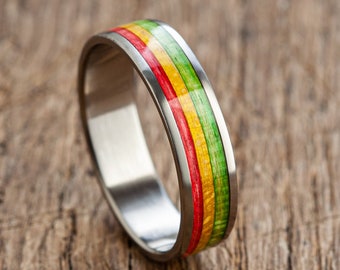 Recycled Skateboards Hölzerner Titan Rasta Ring, Hochzeit Hanf Ring Wasserdicht, Raucher Geschenkidee, Skateboarding, Surfing Surprise