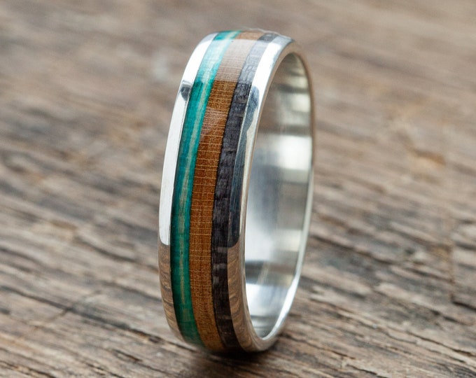 Recycled Skateboards Wooden Silver Ring, Wedding ring Waterproof, Minimalist Ocean Lover Gift Idea, Skateboarding, Surfing Surprise, Eco