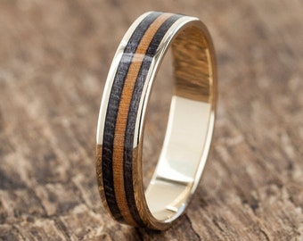 Gold 8K Ring Recycled Skateboard Wooden - Black and brown - Wedding ring Waterproof - Skateboarding - Surfing Surprise - Extra durable