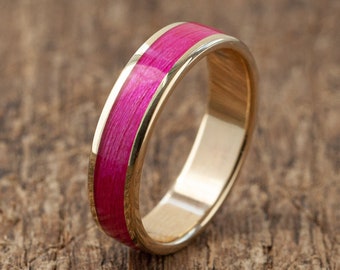 Pink Skateboard Wood 8k Gold Ring - Waterproof - Recycled Skateboards - Wedding band - Upcycled  - Zero Waste Gift - BoardThing