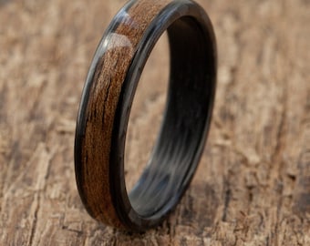 Brown Carbon Ring - Skateboard Wood - Black - Anniversary Gift - Wedding Band - Unique - Boyfriend Gift - Men Ring - Dark Ring