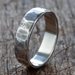 Hammered Sterling Silver Ring • Rustic Silver Wedding Band • Matte Silver Ring for Men or Women • Handmade 925 Silver Minimalist Ring
