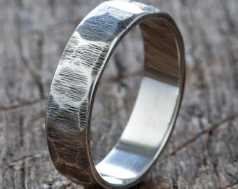 Hammered Sterling Silver Ring • Rustic Silver Wedding Band • Matte Silver Ring for Men or Women • Handmade 925 Silver Minimalist Ring
