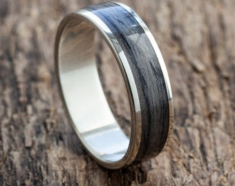 Gray Oak - Recycled Skateboard Wooden Silver Ring - Wedding band - Anniversary Ring - Surf Gift - Boyfriend Gift - Classy - Unique