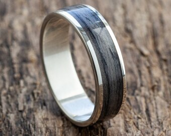 Gray Oak - Recycled Skateboard Wooden Silver Ring - Wedding band - Anniversary Ring - Surf Gift - Boyfriend Gift - Classy - Unique