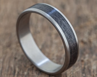 Black Titanium Wooden Ring  |  Recycled Maple Skateboards | Custom Engraved | Durable, Lightweight, Waterproof | Free Wooden Box Included