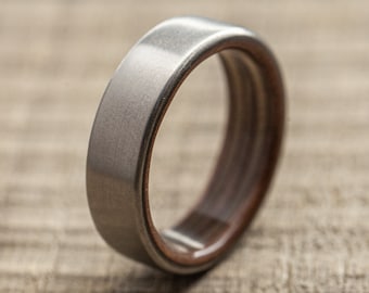 Titanium Recycled Skateboards Brown Ring - Wood -  Extra durable- Wooden ring - Minimalist -  Wedding ring Waterproof - Gift Idea - Modern