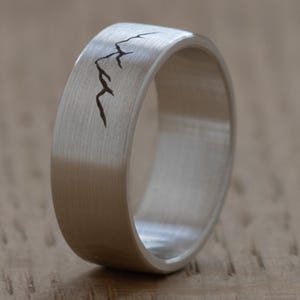 Silver Minimalist Mountain Matt Ring  - Extra durable - Industrial - Minimalist -  Wedding ring Waterproof - Gift Idea - Modern - Unique