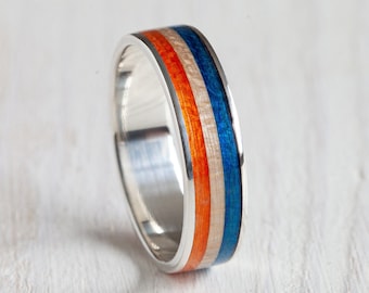 Recycled Skateboards Wooden Silver Ring, Wedding ring Waterproof, Ocean Ring, Ocean Lover Gift Idea, Skateboarding, Surfing Surprise, Eco